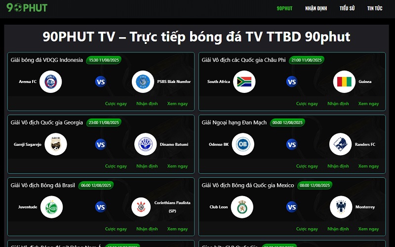 90Phut - Xem trực tiếp bóng đá hôm nay không bị chặn